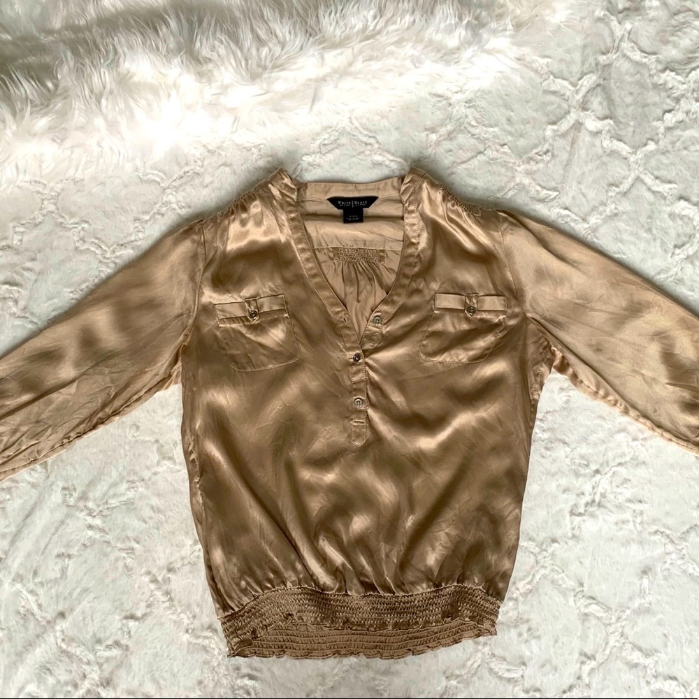 WHBM Gold 100%Silk Blouse